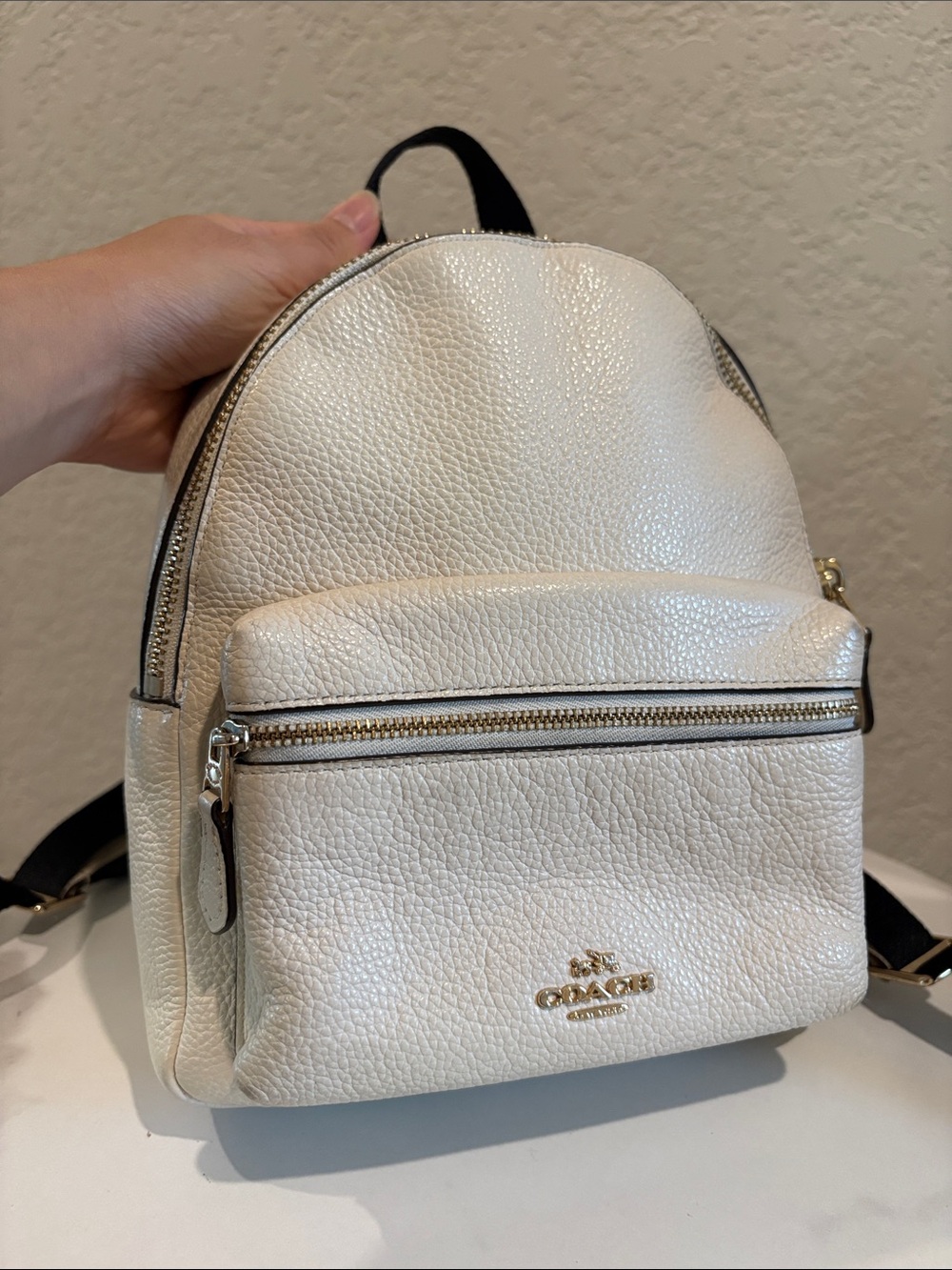 Coach Cream Pebbled Leather Mini Backpack with Gold Hardware - Picture 4 of 14